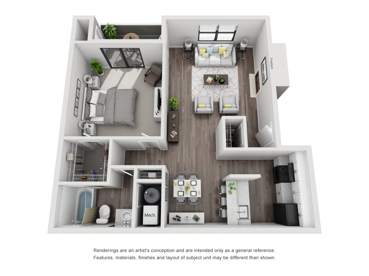 Floor plan for 1 bed, 1 bath, 810 sqft